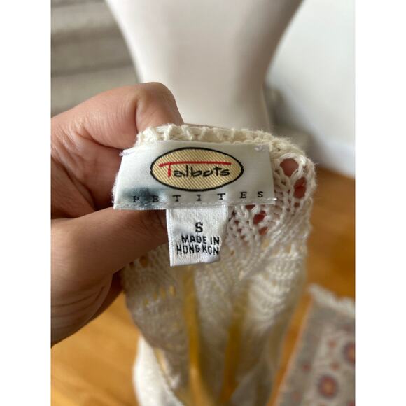 Vintage Talbots Cream White Crochet Babydoll Button Knit Sweater Y2K Cottagecore - Picture 5 of 7